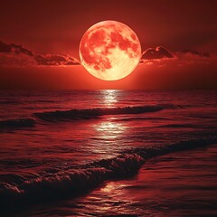 Wall Mural - Stunning red moon floating over black starry sky high resolution picture