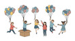 © jomadderrois - Children joyfully releasing colorful balloons into the sky celebrating childhood dreams and boundless imagination