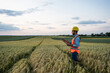 © BusinessClass by W61 - Engineer in reflective clothing holding tablet PC amidst crop in field
