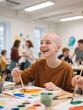 © Olia - Community space where teen with alopecia expresses creativity, safe and diverse learning atmosphere, high-res image