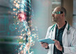 © BusinessClass by W61 - Doctor examining spine wearing futuristic glasses using AI technology in lab