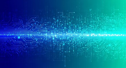 Abstract circuit board illustration with digital technology design elements