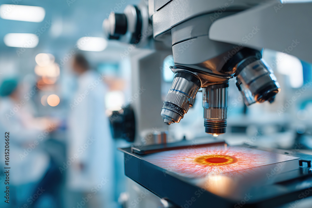 Under Microscope Machine Diagnostic machine scans specimen under microscope in laboratory ...