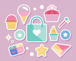 © Afia - Cute pastel stickers of sweets shopping bag and magic wand
