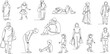 © Mounir - CAD Drawings. Set people outlines isolated on white background. Sitting, walking, dancing, etc. Vector illustration