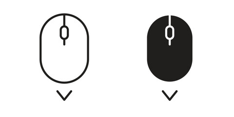 Wall Mural - Scroll down computer mouse icon vector in simple flat design, outline.