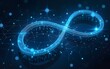 © ye - Unlimited network connection hologram technology on infinite loop symbol communication background of digital motion eternity futuristic metaverse online community or infinity cyber innovation system.