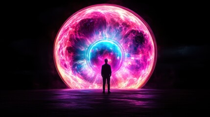 Wall Mural - Person facing vibrant portal