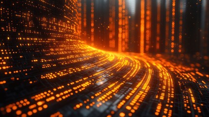 Wall Mural - abstract digital circuit glowing orange