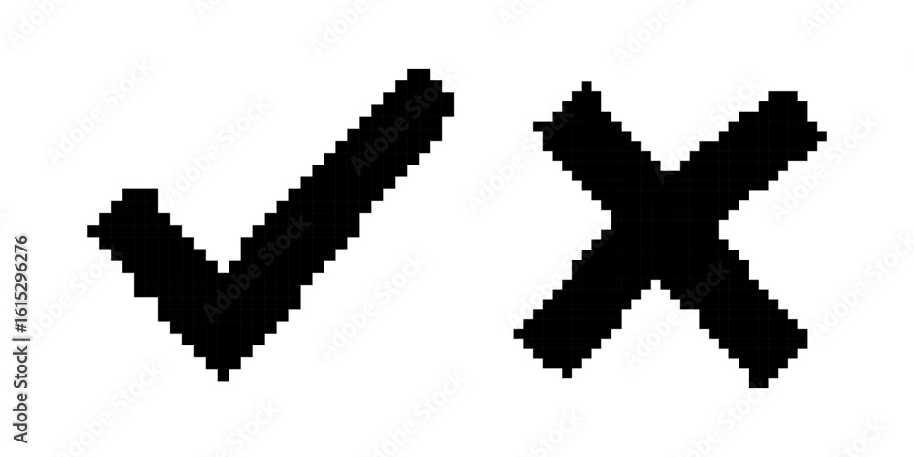 Set of check mark and cross pixel art. Checklist signs or approval ...