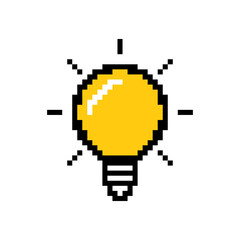 Wall Mural - Lightbulb pixel icon. Lighting electric lamp, idea concept, electricity, shine. Pixel art.