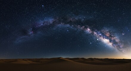 milky way over desert dunes at night