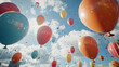 © Andri - Colorful balloons ascend into a vibrant sky filled with confetti.  A celebratory atmosphere is evident