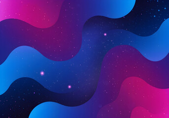 Wall Mural - Vibrant fluid abstract background featuring swirling shapes in a nebula-like environment, smooth transitions of deep blues, purples, and pinks, cosmic dust particles, and a subtle glowing effect, high