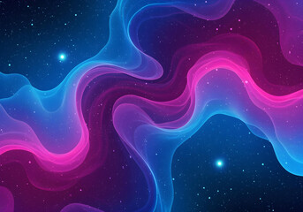 Wall Mural - Vibrant fluid abstract background featuring swirling shapes in a nebula-like environment, smooth transitions of deep blues, purples, and pinks, cosmic dust particles, and a subtle glowing effect, high