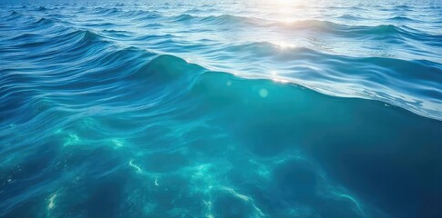 Wall Mural - Deep blue ocean water, sunlit surface with gentle waves, tranquil scene of natural beauty Perfect for travel, nature, or environmental themes , sunlight, environment, light