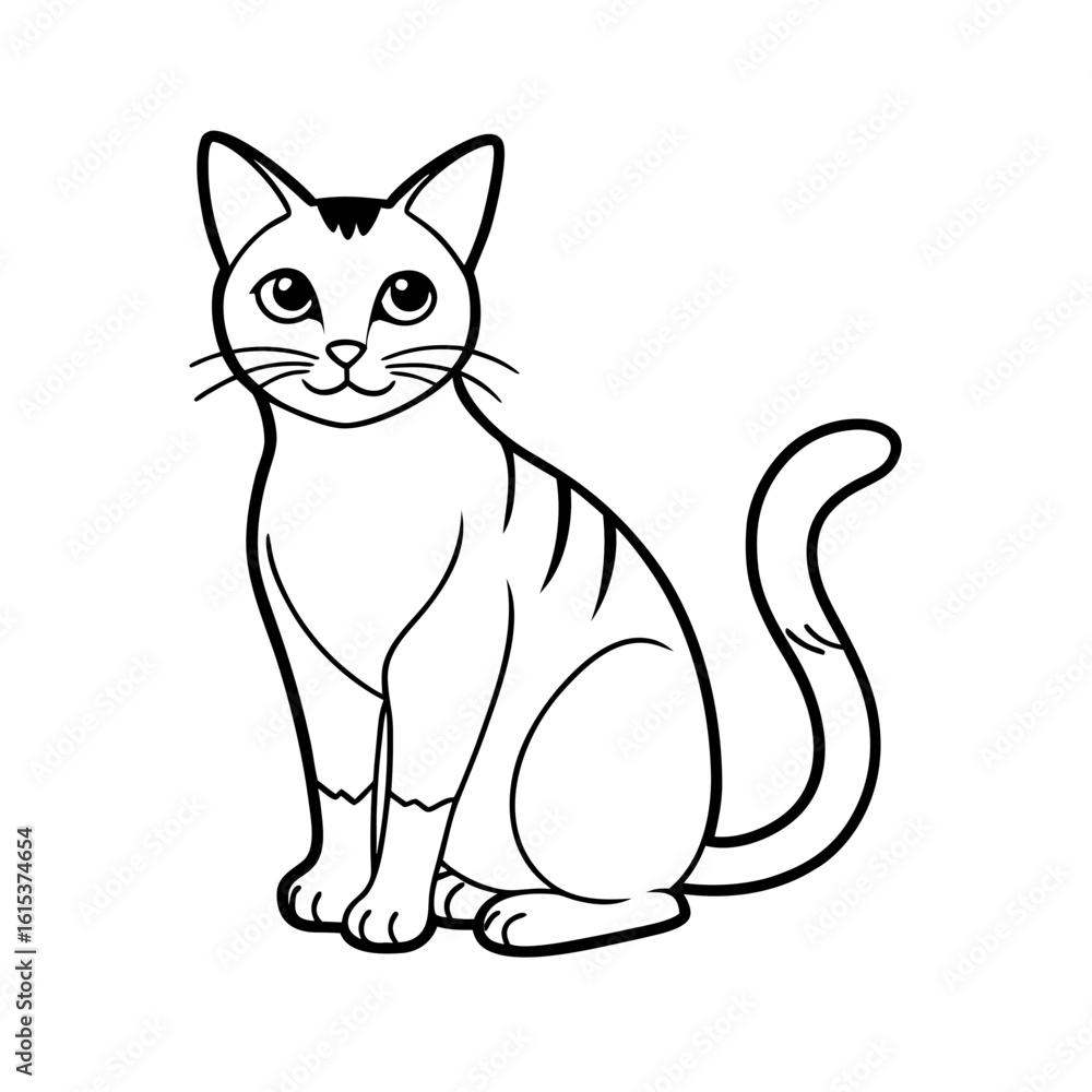 Cartoon Cat Line Drawing Cute Kitten Coloring Page Vector for ...