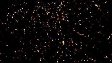 3D animation of exploding confetti with alpha channel. Colorful Isolated Gold Confetti Particles Pack on black Background with luma Matte Channel. confetti party effect overlay, confetti particles