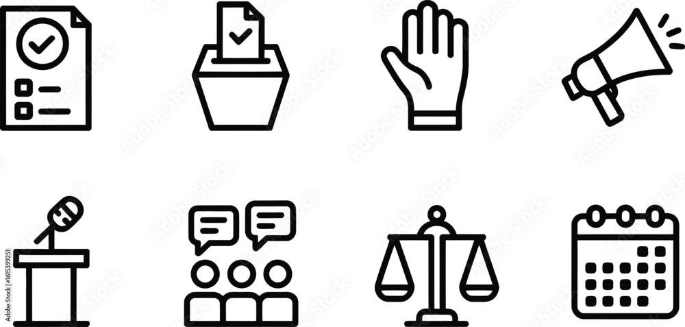 Election and legal process icons in a grid format voting Stock Vector ...