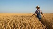© Felipe - An ultra-realistic photo of a female farmer walking through a mature wheat field, running her hand through the golden stalks.