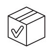 © Vector IMG - Confirmed delivery icon with a package box and checkmark representing successful shipping completed order and received parcel service line vector stroke