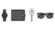 © Thiago - Illustration: Watch, wallet, key and glasses presented against a white background