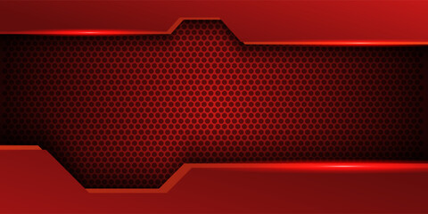 Sparkling hexagon shiny blue light background. Luxury bright red lines with metal effect style. Black lines with golden borders on dark background. Vector Illustration