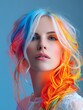 © tonpreecha - Vibrant Woman with Colorful Streaks in Her Hair Glowing with Warm Tones
