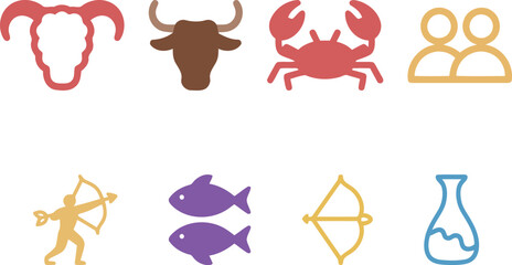 diverse set of colorful zodiac and astrological signs representing various horoscope symbols