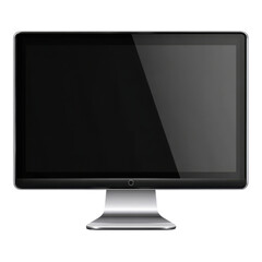 Sleek silver computer monitor with dark screen and reflective surface display technology, Isolated On Png Transparent Background