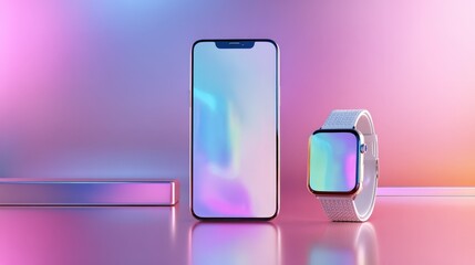 Modern Smartphone and Smartwatch Mockup on Pink Background Elegant Tech Devices Display Perfect for App Presentation