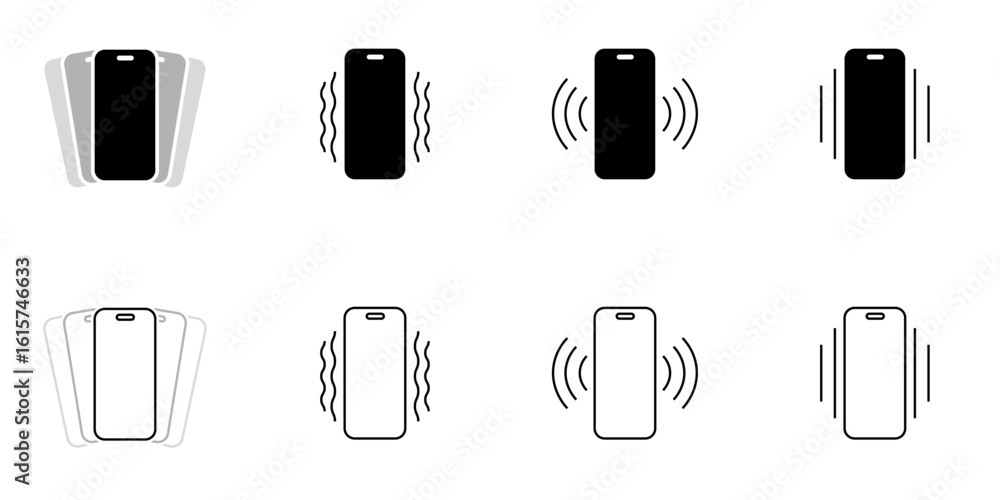 Device Sentiment Icon Phone vibration icon set featuring mobile device motion symbols in ...