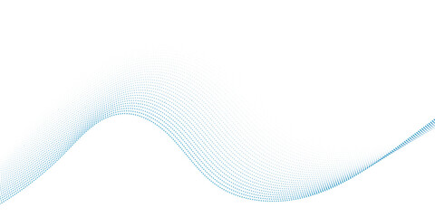 Wall Mural - dynamic particle waves in a blue halftone a flowing dot curve against a white backdrop, embodying te