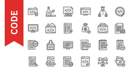Code & Development Line Icons - Editable Vector Set for Programming & Web Development