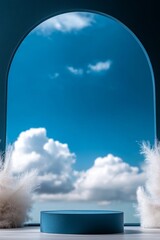 Wall Mural - Stunning Blue Archway Display with Fluffy Decor
