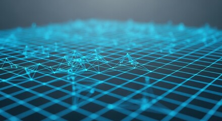 Abstract glowing blue digital network grid with interconnected nodes and lines creating a futuristic technological data flow concept