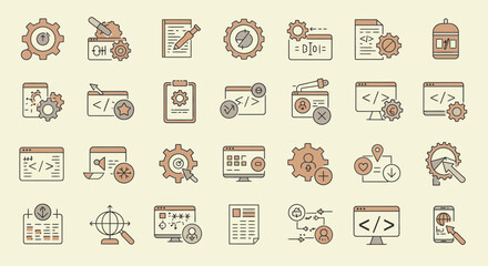 Set of programming icons illustration representing software development process