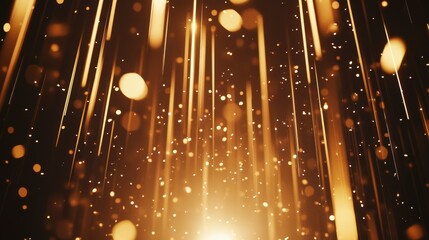 Wall Mural - abstract golden light streaks and bokeh on black background.