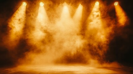 Wall Mural - dramatic stage lighting with smoky haze, spotlight beams illuminate empty space, perfect for present