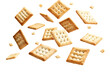 © MD USUB BISWAS - Crispy square crackers scattered and floating isolated on transparent background. Mixed crackers floating in the air isolated on white background.