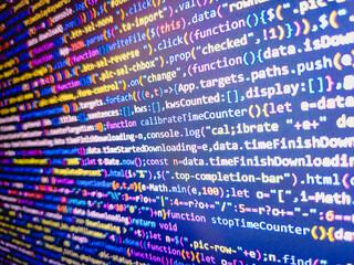 source code photo. closeup image. desktop pc monitor photo. web develop company web interface icon f