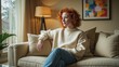 © Fitra - Thoughtful Young Woman with Red Hair Relaxing on Sofa at Home