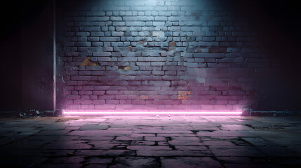 Wall Mural - ultra quality image of 7. pink purple neon light on brick wall background with blank space for festi