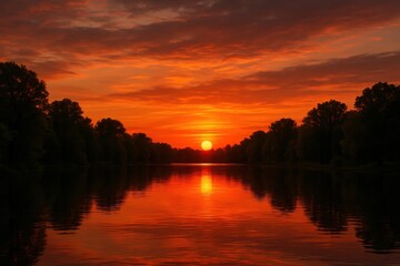 Wall Mural - a tranquil sunset over a reflective lake