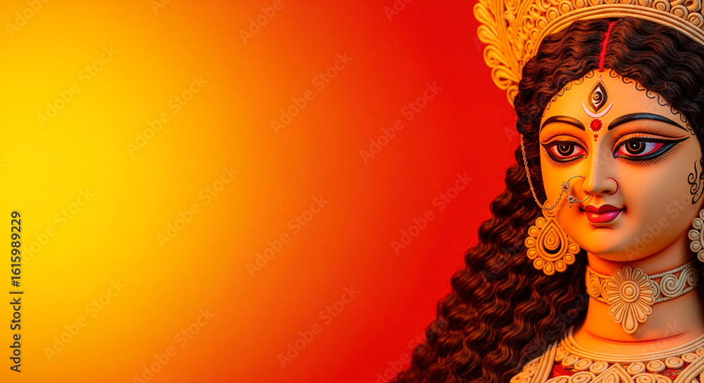 Hindu festival Durga puja goddess Durga face in red and yellow gradient ...