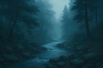 Wall Mural - a mystical forest in the embrace of night