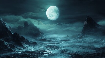Wall Mural - a mystical moonlit landscape on an alien world