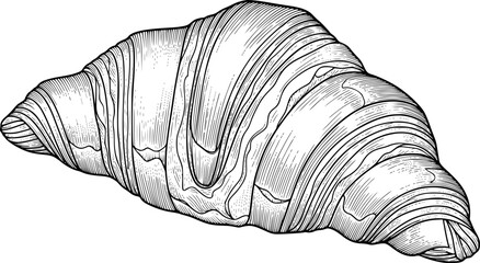 Croissant pastry illustrated with detailed line art design

