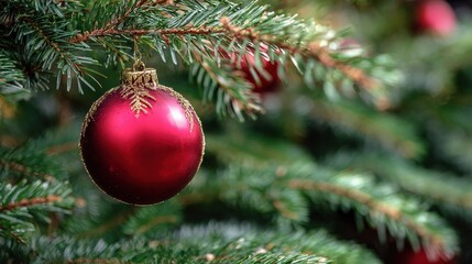 Wall Mural - bauble ornament in a real christmas tree in bright color, no logos, no brands