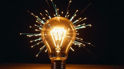 Wall Mural - a single light bulb shining brightly in a dark environment, perfect for use in scenes where lighting